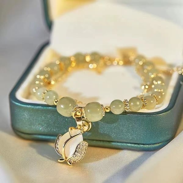 🔥Last Day BUY 1 GET 1 FREE 💞--Lucky Wada Jade gold leaf bracelet