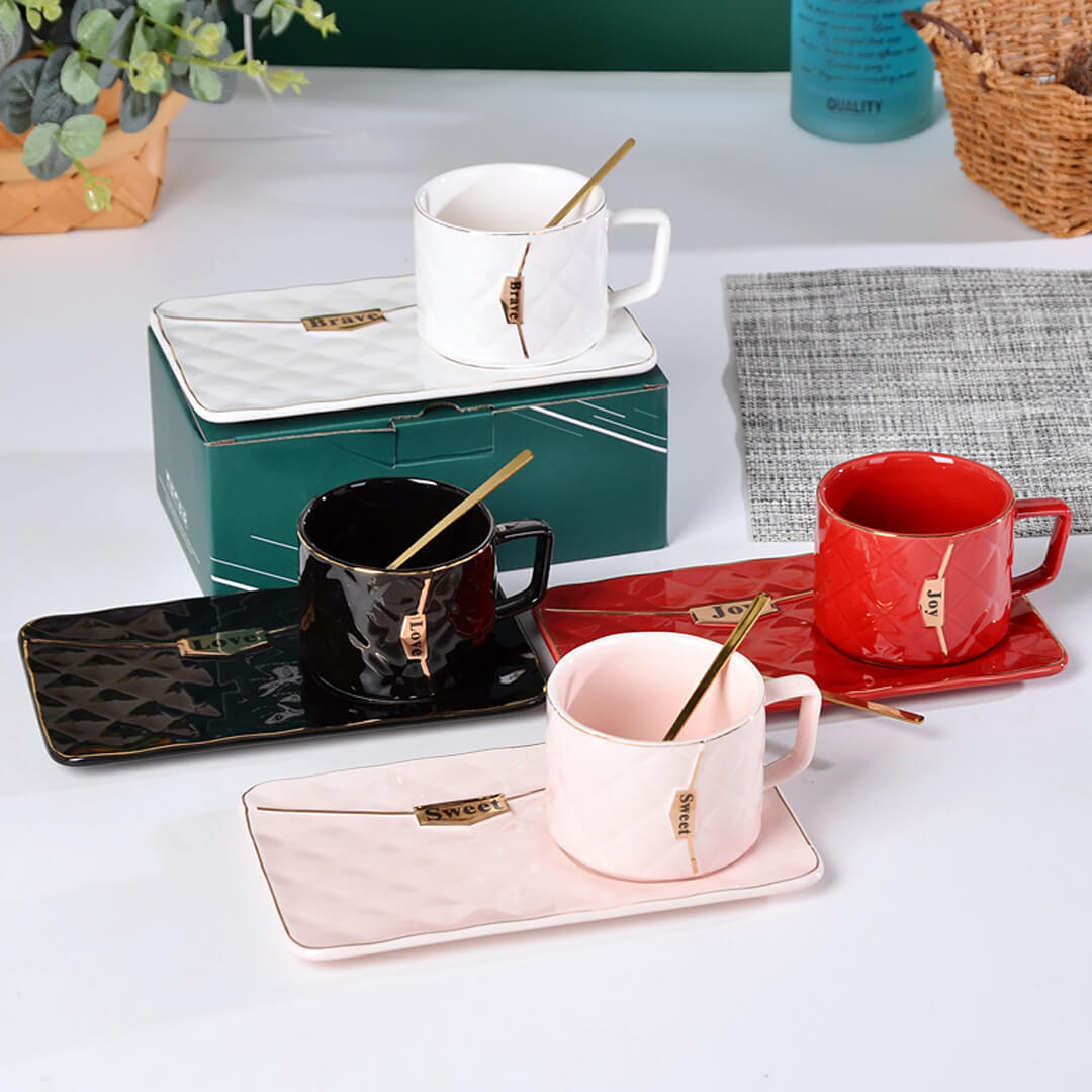 Handbag-Shaped Creative Mug With Saucer & Spoon