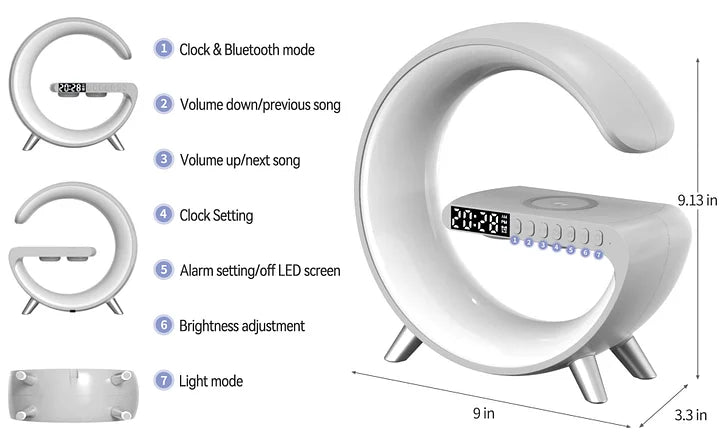 LitLamp 4-in-1 Alarm Clock, Mood Light, Speaker & Wireless Charger