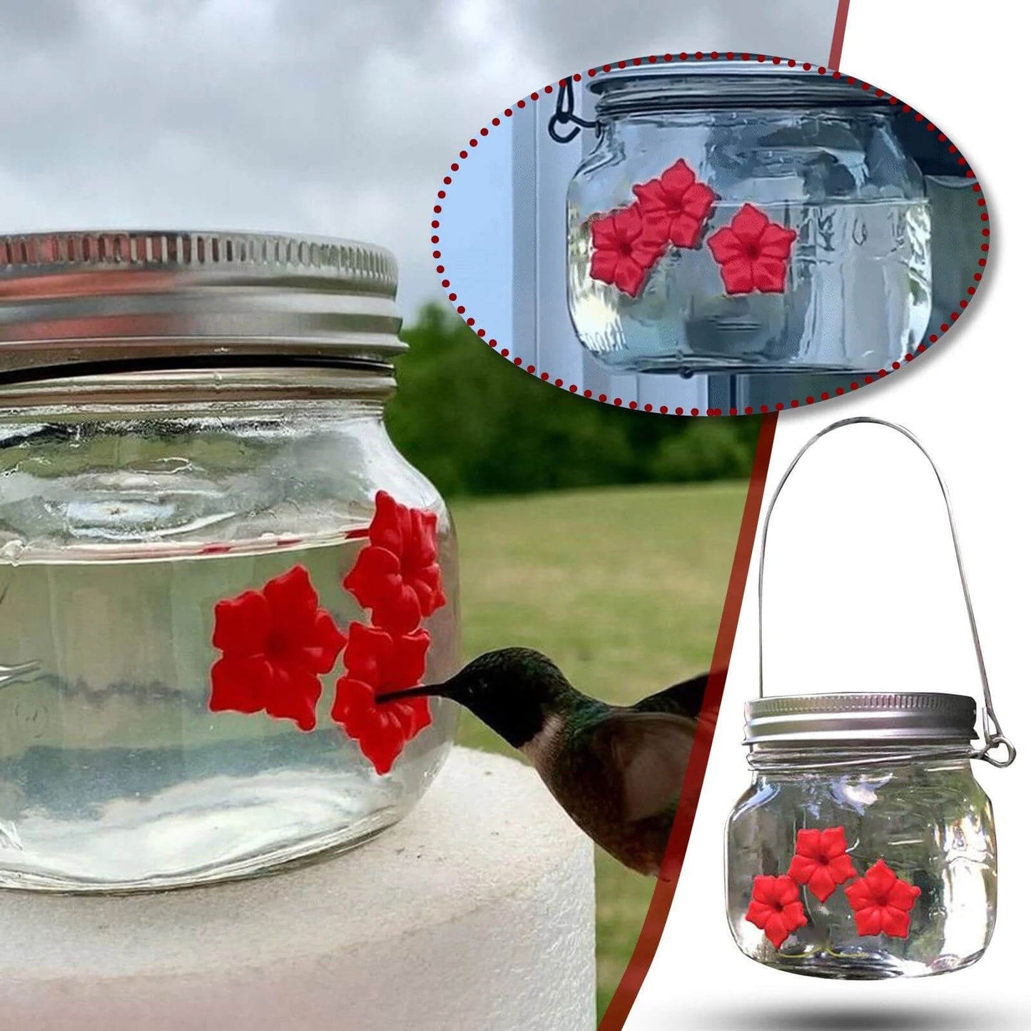 Beautiful Mason Jar Hummingbird Feeder w/Three Ports