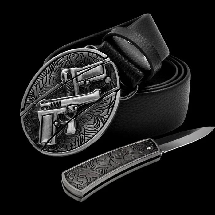 Fashion Punk Men's Genuine Leather Belt With Knife