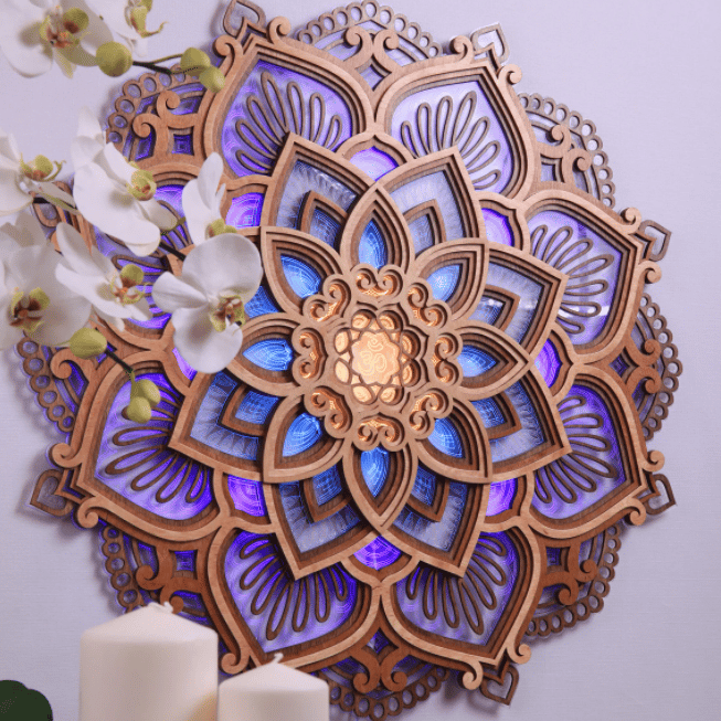 Handmade wooden mandala wall lamp