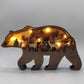 Multi Layer 3D Bear Wooden Carfts Wall Statue Freestanding Art Decor with Lights