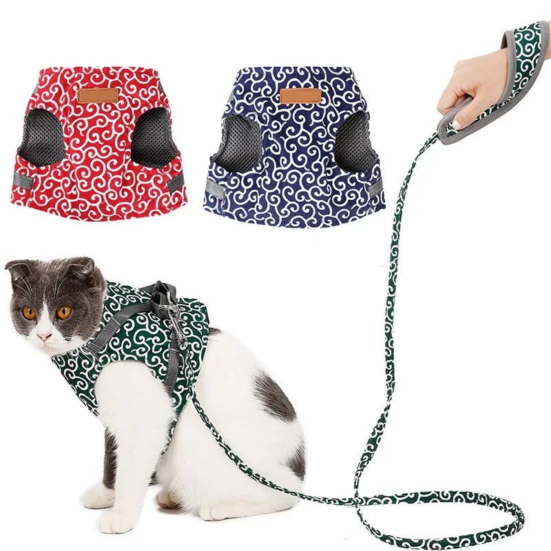 Japanese Style Cat Vest Harness Leash Set