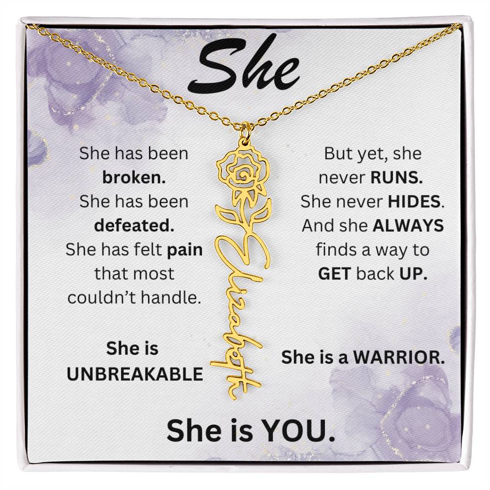 "She" Birth Flower Name Necklace