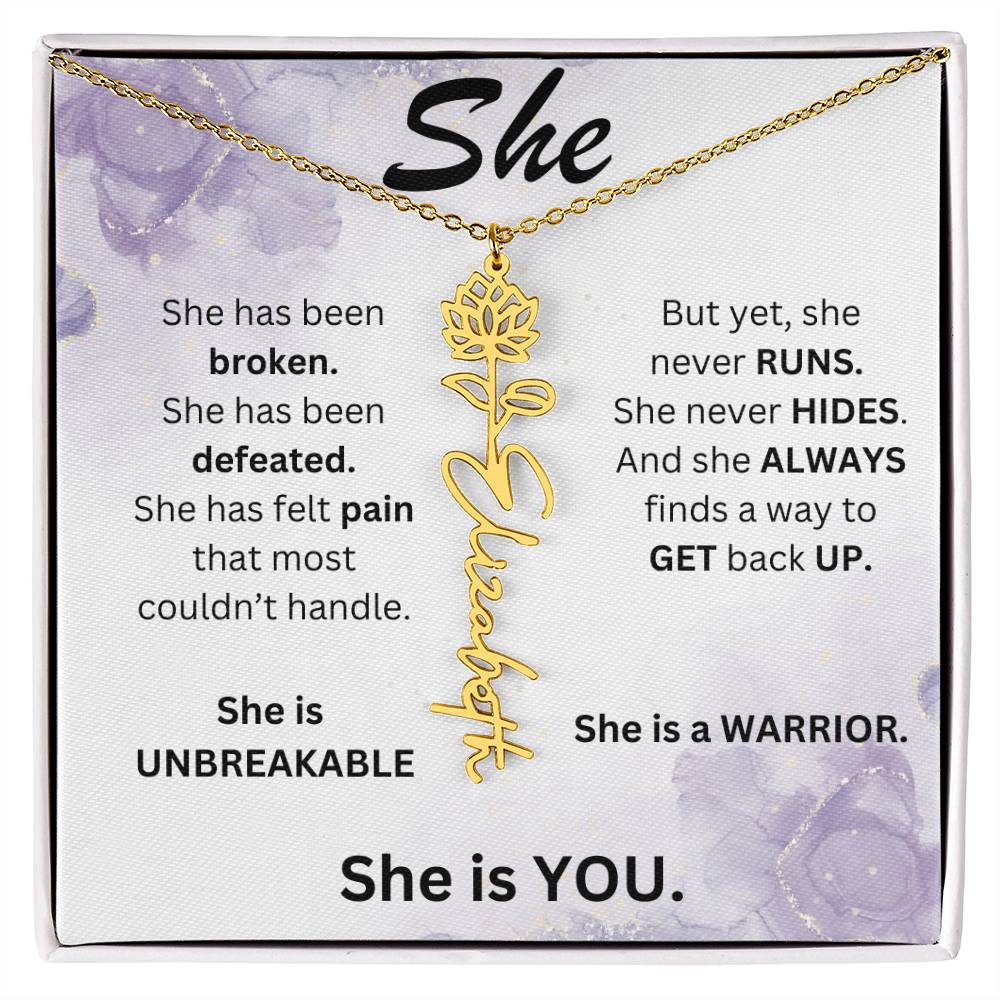 "She" Birth Flower Name Necklace