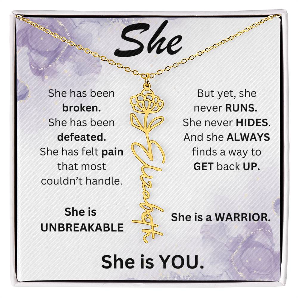 "She" Birth Flower Name Necklace