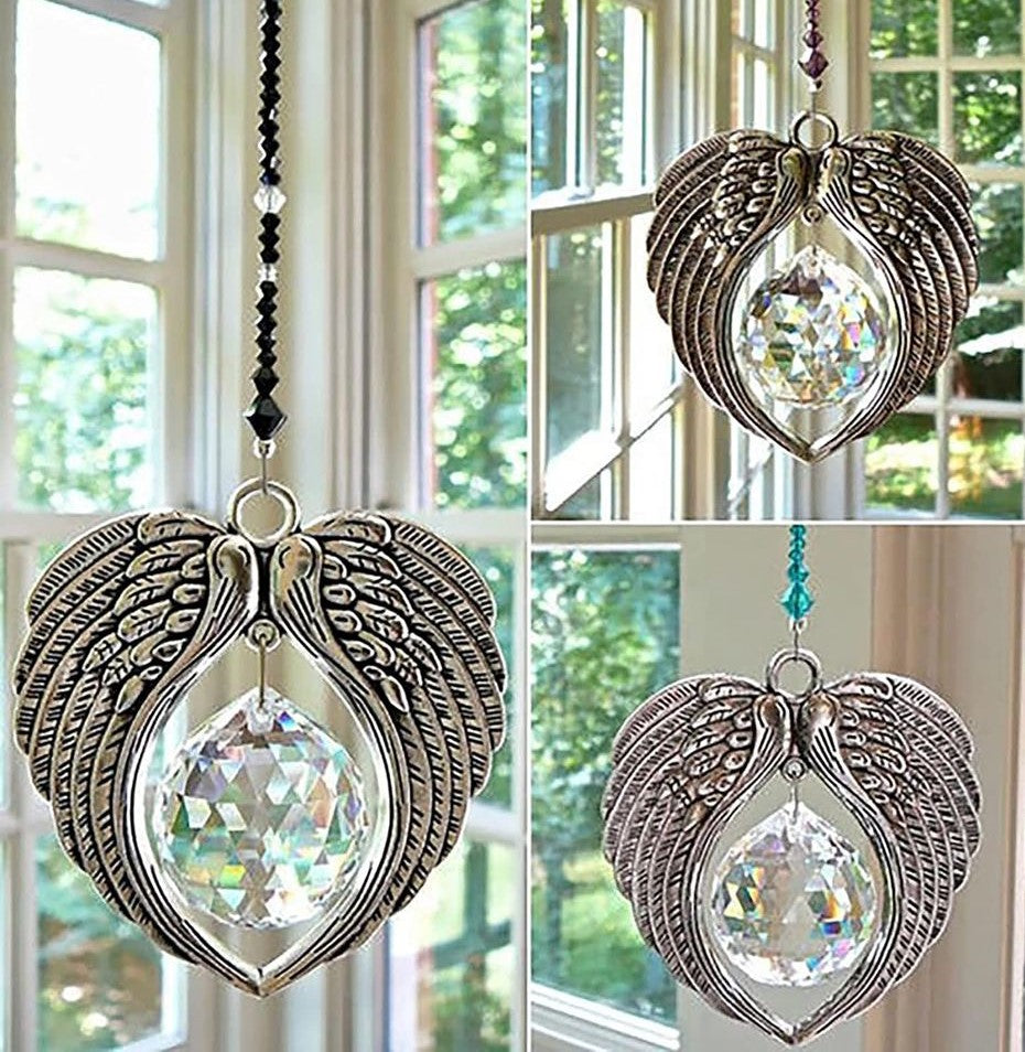 Angel Wings Crystal Suncatcher Glass for Car Pendant Hanging, Chakra Window, Home Valentine's Decoration