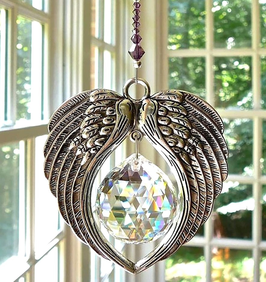 Angel Wings Crystal Suncatcher Glass for Car Pendant Hanging, Chakra Window, Home Valentine's Decoration