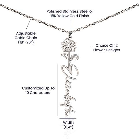 "She" Birth Flower Name Necklace