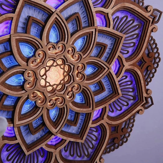 Handmade wooden mandala wall lamp