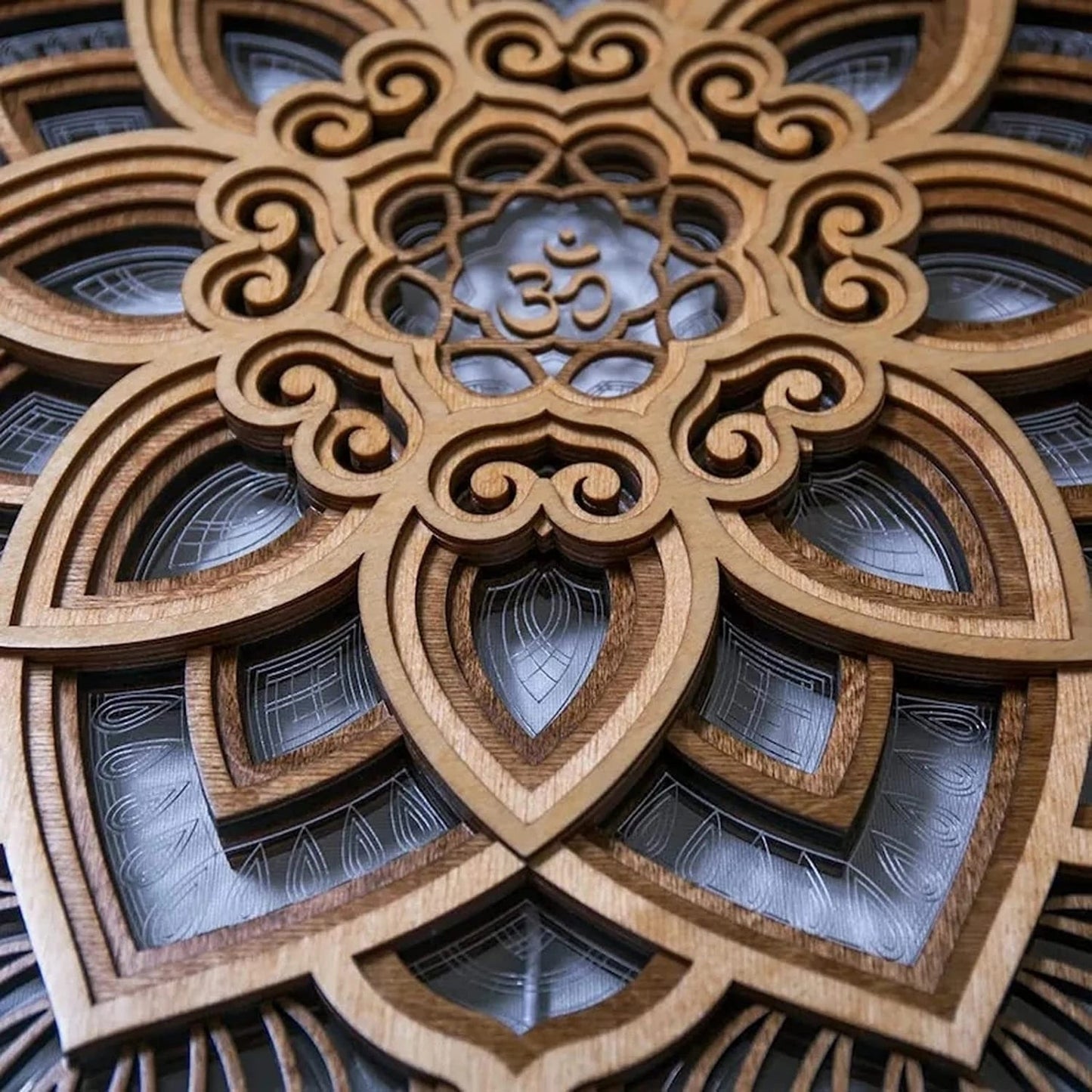 Handmade wooden mandala wall lamp