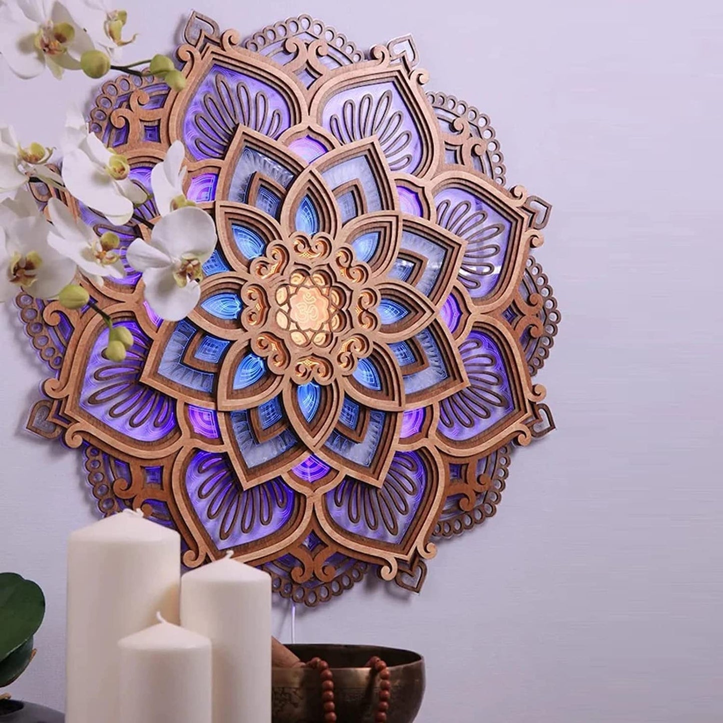 Handmade wooden mandala wall lamp