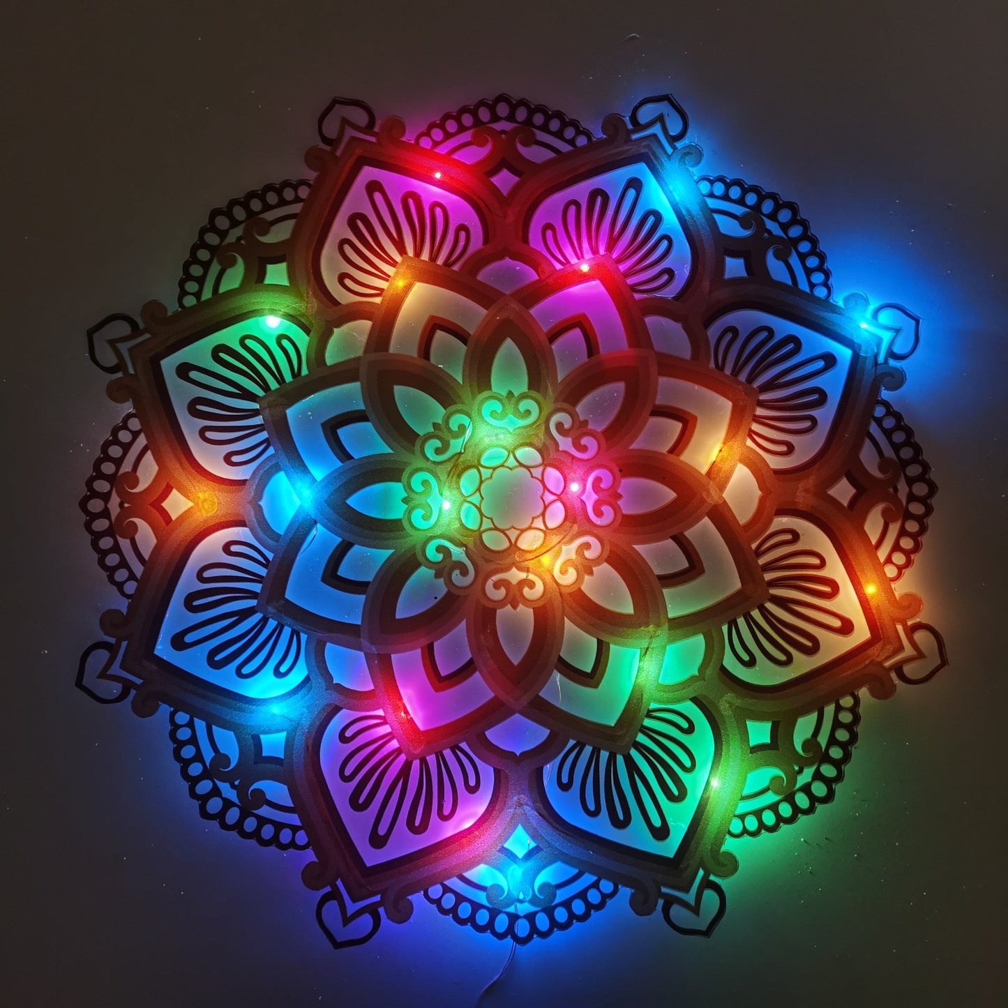 Handmade wooden mandala wall lamp