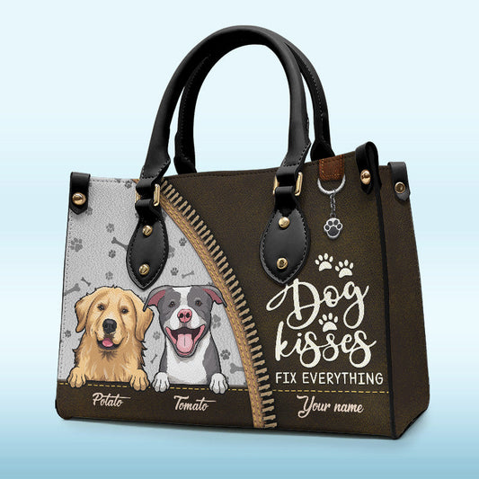 Dog Kisses Fix Everything - Dog Personalized Custom Leather Handbag - Gift For Pet Owners, Pet Lovers