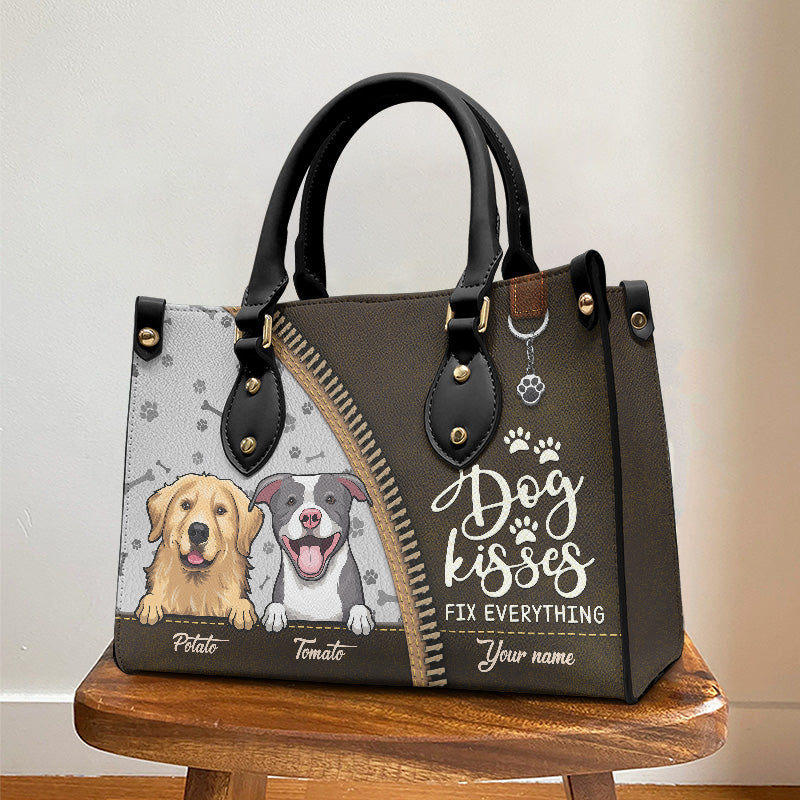 Dog Kisses Fix Everything - Dog Personalized Custom Leather Handbag - Gift For Pet Owners, Pet Lovers