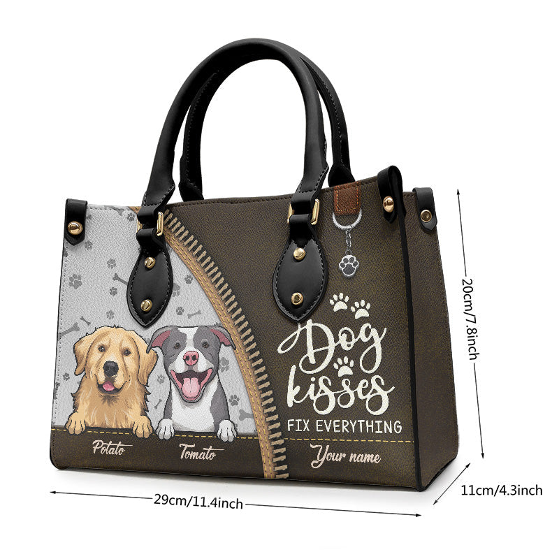 Dog Kisses Fix Everything - Dog Personalized Custom Leather Handbag - Gift For Pet Owners, Pet Lovers